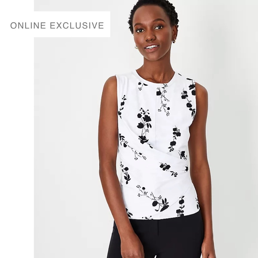 Ann Taylor White and Black Floral Wrap Top
